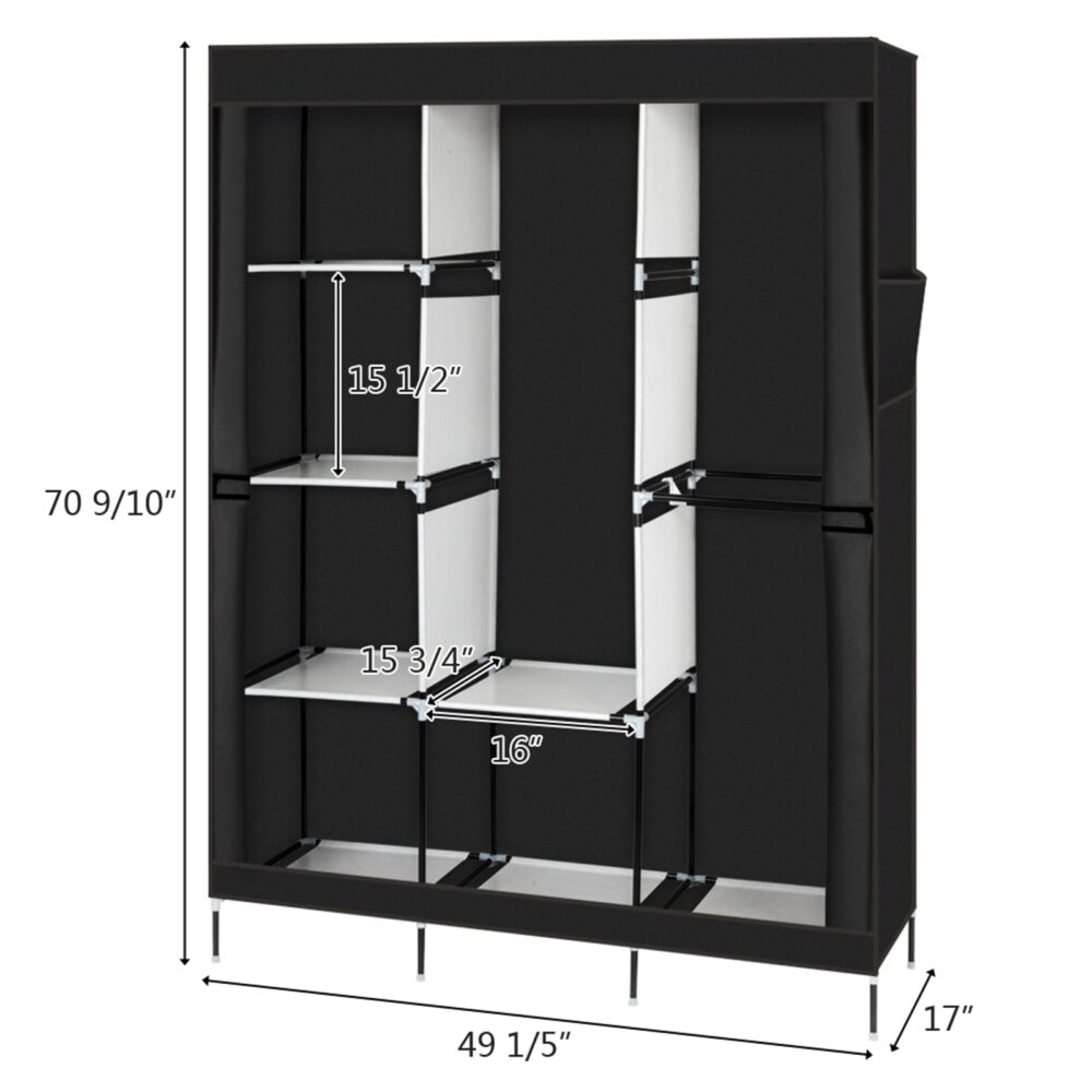 4 floors and 8 grids Portable Closet, Wardrobe Clothes Rack Storage Organizer with Shelf (Black) #JL06-43726129 - Image 2