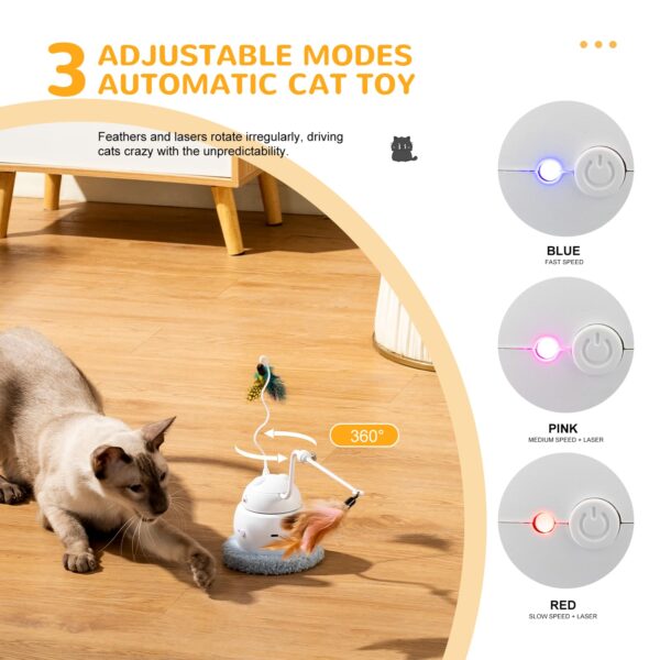 6541  Automatic interactive Cat toy, 4-in-1 rechargeable cat Laser toy for indoor,2 feathers and lid, Hide and Seek cat toy for cat exercise and relief from boredom (white) #JL01-USA-298-W - Image 8