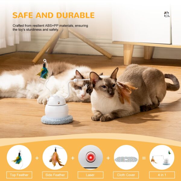 6541  Automatic interactive Cat toy, 4-in-1 rechargeable cat Laser toy for indoor,2 feathers and lid, Hide and Seek cat toy for cat exercise and relief from boredom (white) #JL01-USA-298-W - Image 6