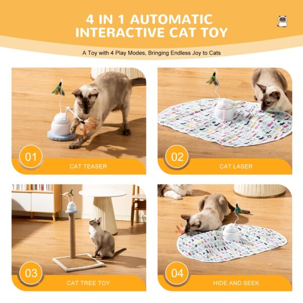 6541  Automatic interactive Cat toy, 4-in-1 rechargeable cat Laser toy for indoor,2 feathers and lid, Hide and Seek cat toy for cat exercise and relief from boredom (white) #JL01-USA-298-W - Image 4