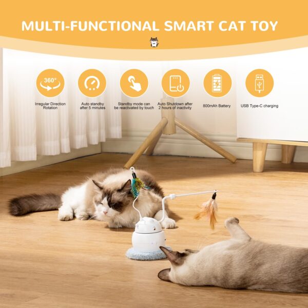 6541  Automatic interactive Cat toy, 4-in-1 rechargeable cat Laser toy for indoor,2 feathers and lid, Hide and Seek cat toy for cat exercise and relief from boredom (white) #JL01-USA-298-W - Image 7