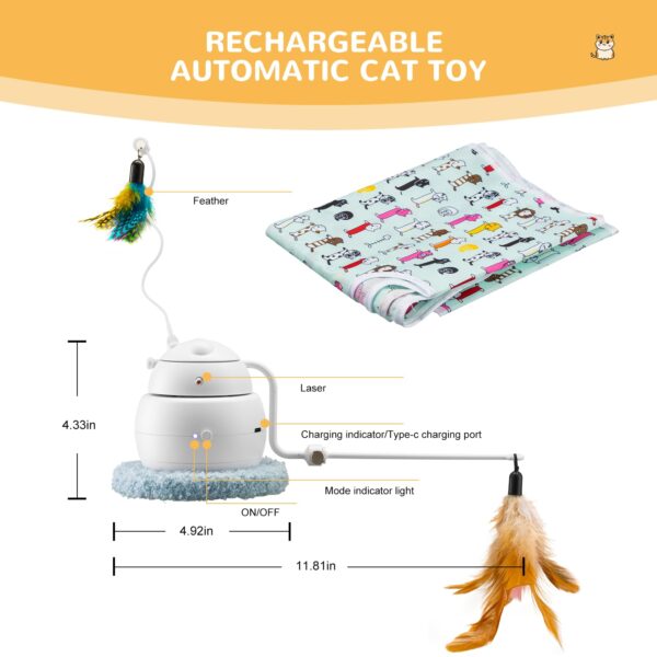 6541  Automatic interactive Cat toy, 4-in-1 rechargeable cat Laser toy for indoor,2 feathers and lid, Hide and Seek cat toy for cat exercise and relief from boredom (white) #JL01-USA-298-W - Image 2