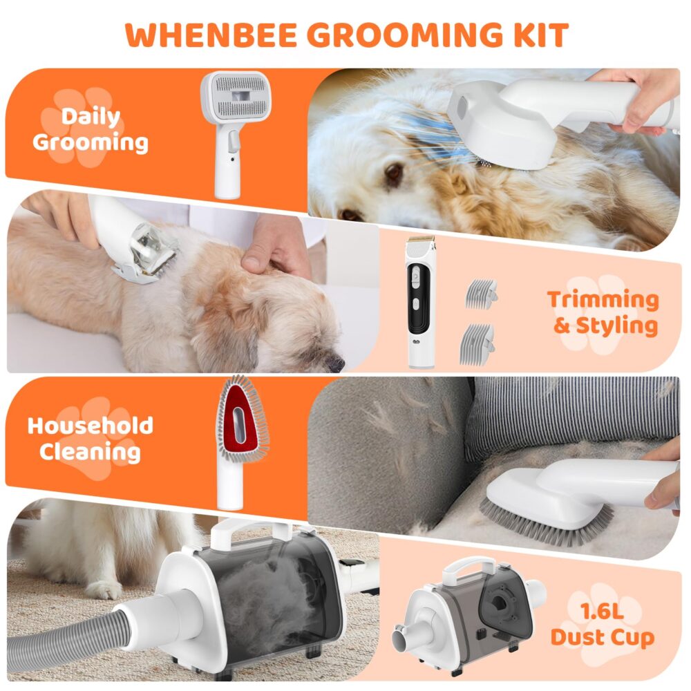 6541  Dog Grooming Set, Pet Vacuum Cleaner, Pet Blower, Drying and Suction 2 in 1 with 8 Pet Grooming Tools, 11.5KPa Pet Grooming Vacuum Cleaner for Sofa/Stairs/Car, Low Noise Dog Grooming Vacuum Cleaner with Dog Trimmer #JL01-USA-241 - Image 7