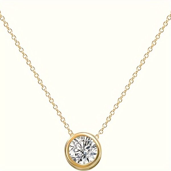 6541  14k Solid Gold Cubic Zirconia Round Solitaire Pendant, Cubic Zirconium Solitaire Choker  Chain Necklace for Mother’s Day Christmas, Fine Jewelry Gift For Women (Material, 14k Yellow Gold) #JL01-WJ-S0009