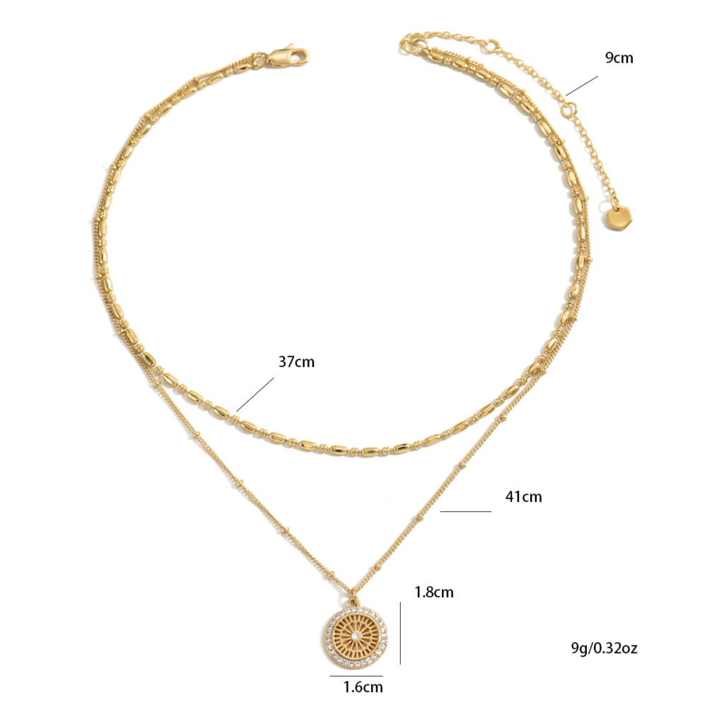 6541  Elegant Gold Layered Necklace Set with Crystal Medallion  Pendant - Chic and Versatile Jewelry for Women #JL01-WJ-0091 - Image 2