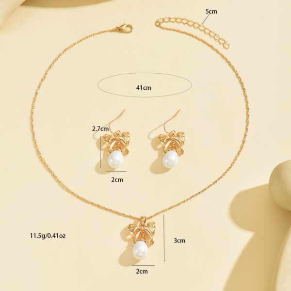 6541  Elegant Gold-Toned Bow & Pearl  Jewelry Set - Necklace & Earrings #JL01-WJ-0175 - Image 2