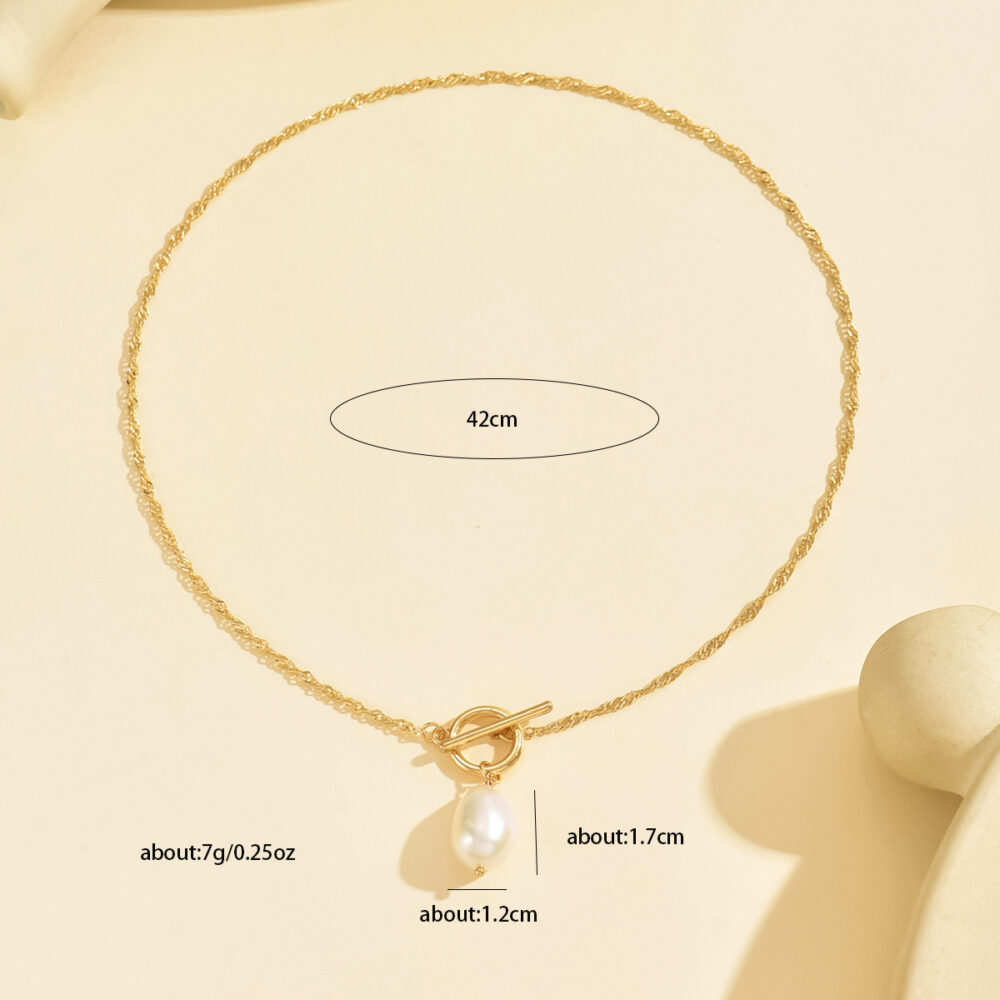 6541  Elegant Gold-Tone Pearl Pendant Necklace -  Stylish and Lightweight Jewelry #JL01-WJ-0173 - Image 2