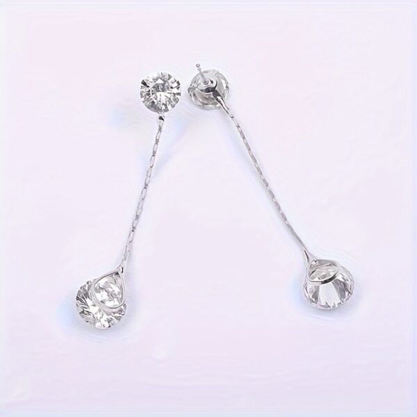 6541  Crystal Linear Drop Earrings - Womens Sterling Silver Round Cubic Zirconia CZ Diamond Rhinestone Long Chain Dangle Earrings Bridal Drop Earrings for Wedding Bride Bridesmaids #JL01-WJ-S0033 - Image 3