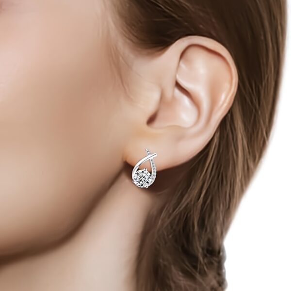 6541  2-2.4 CT Moissanite Earrings D Color VVS1 Clarity Round Cut Lab Created  Diamond Earrings Sterling Silver 18K White Gold Plated Earrings Minimalist Mermaid Tail Earrings #JL01-WJ-S0034 - Image 4