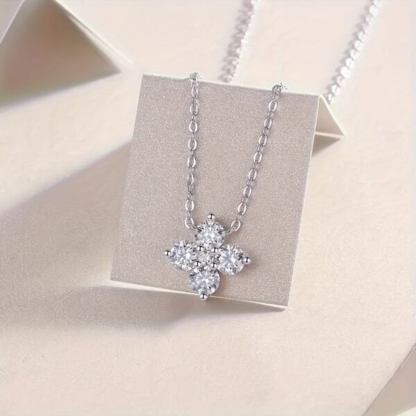 6541  Charles & Colvard Sterling Silver 4mm Round Moissanite Floral Necklace 0.92ct Dewdrop #JL01-WJ-S0064 - Image 3