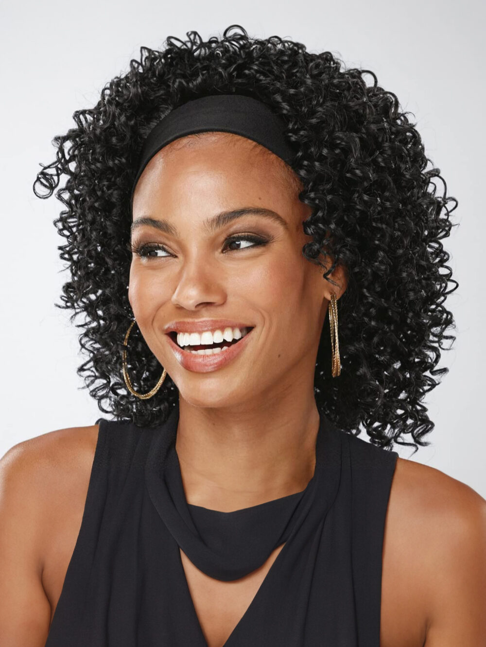 Especially Yours Curly Headband Wig Shoulder-Length Layers of Natural Spiral Curls with Full, Bouncy Volume, Comfy Stretch Band/Runway Shades of Black Headband Kinky Curly Synthetic Hair Wigs For African American Women 16 Inch #JL01-LY-1437A-1/LY-1437A-1B/LY-1437A-2/LY-1437A-OP1B30/LY-1437A-OP27/LY-1437A-OP430 - Image 9