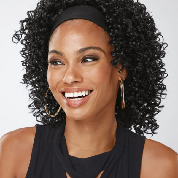 Especially Yours Curly Headband Wig Shoulder-Length Layers of Natural Spiral Curls with Full, Bouncy Volume, Comfy Stretch Band/Runway Shades of Black Headband Kinky Curly Synthetic Hair Wigs For African American Women 16 Inch #JL01-LY-1437A-1/LY-1437A-1B/LY-1437A-2/LY-1437A-OP1B30/LY-1437A-OP27/LY-1437A-OP430 - Image 9