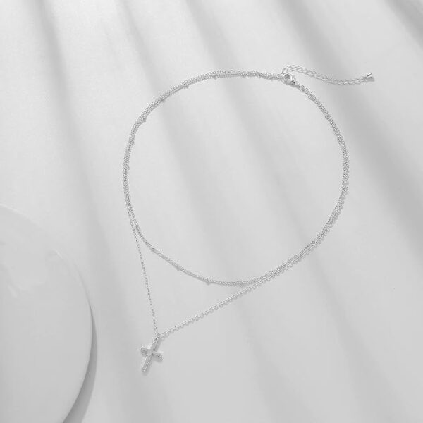 6541  Women's Cross Necklace - 14K Silver Plated Cross Necklace  Simple Cute Multi-layered Pendant Necklace Women's Fashion Jewelry #JL01-WJ-S0010 - Image 5