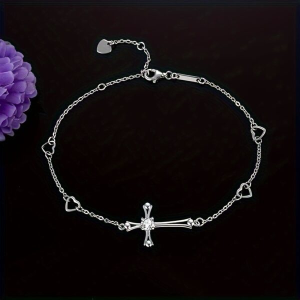 6541  Europe and the United States new cross inlaid zircon infinite symbol love stainless steel broken diamond bracelet fashion female accessories, the cross is copper inlaid, the chain is copper, the heart accessories are iron #JL01-WJ-S0044