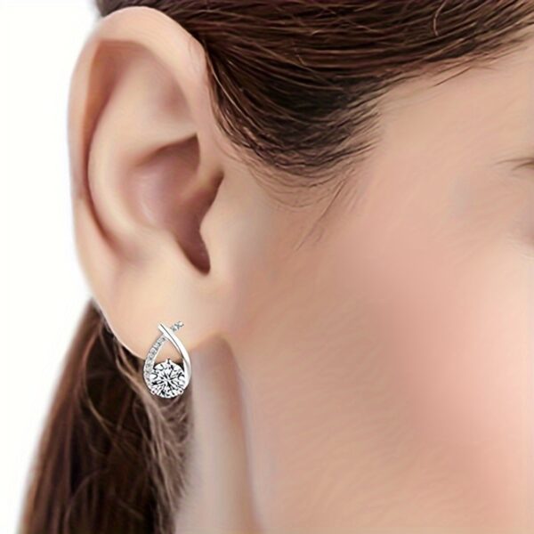 6541  2-2.4 CT Moissanite Earrings D Color VVS1 Clarity Round Cut Lab Created  Diamond Earrings Sterling Silver 18K White Gold Plated Earrings Minimalist Mermaid Tail Earrings #JL01-WJ-S0034 - Image 3