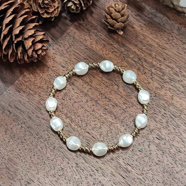 6541  Baroque imitation pearl multi-layer beaded 18K copper gold-plated bead bracelet small fashion string European and American jewelry #JL01-WJ-0153 - Image 4