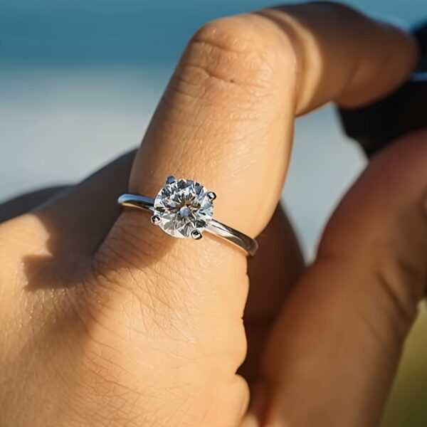 6541  Solitaire Moissanite Engagement Ring, 1CT D Color VVS1 Clarity, 18K White Gold Plated, Ideal Gift for Women #JL01-WJ-S0017 - Image 3