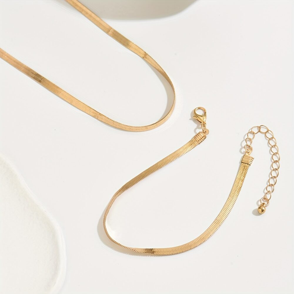 6541  2 Pieces Snake Chain Set 18K Gold Plated Necklace Bracelet Set  Womens Snake Jewelry Set Stainless Steel Necklace Anklet Jewelry #JL01-WJ-0127