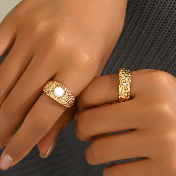 6541  Retro design palace style inset zircon relief sun and moon ring titanium steel plated 18K gold men's and women's rings #JL01-WJ-0078 - Image 3