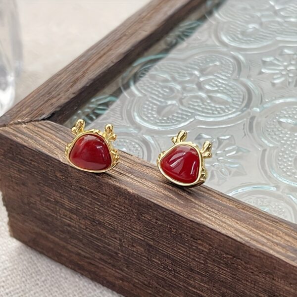 6541  Fashion dragon agate stud earrings for women, New Year zodiac lucky  dragon rose gold earrings jewelry, handmade exquisite  birthstone infinity rings for cocktail casual shopping #JL01-WJ-S0057