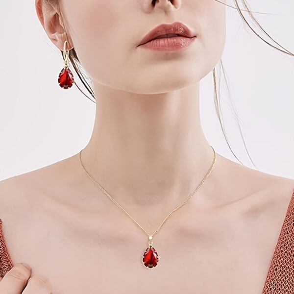 6541  Women's Crystal Jewelry Set, Simulated Diamond Pendant Necklace, Rhinestone  Pendant Earrings, Birthstone Cubic Zirconia Matching Wedding Jewelry, 14K Gold/Rose Gold/Silver #JL01-WJ-S0061 - Image 4