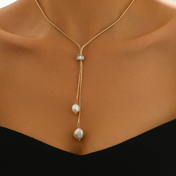 6541  Elegant gold pearl pendant necklace with adjustable length,  stylish and lightweight jewelry for women, perfect Christmas jewelry gift #JL01-WJ-0170 - Image 5