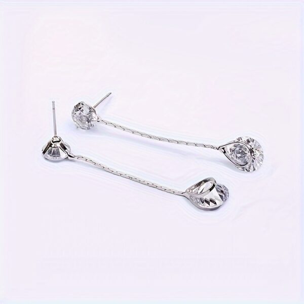 6541  Crystal Linear Drop Earrings - Womens Sterling Silver Round Cubic Zirconia CZ Diamond Rhinestone Long Chain Dangle Earrings Bridal Drop Earrings for Wedding Bride Bridesmaids #JL01-WJ-S0033 - Image 4