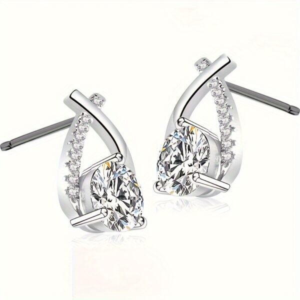 6541  2-2.4 CT Moissanite Earrings D Color VVS1 Clarity Round Cut Lab Created  Diamond Earrings Sterling Silver 18K White Gold Plated Earrings Minimalist Mermaid Tail Earrings #JL01-WJ-S0034 - Image 5