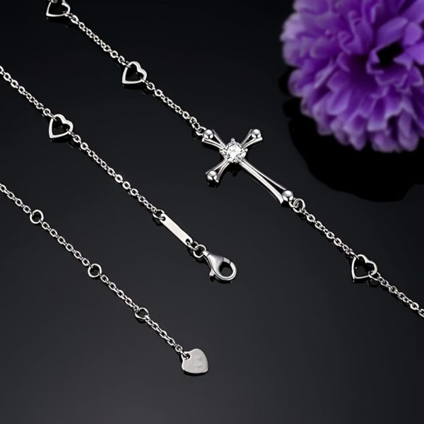 6541  Europe and the United States new cross inlaid zircon infinite symbol love stainless steel broken diamond bracelet fashion female accessories, the cross is copper inlaid, the chain is copper, the heart accessories are iron #JL01-WJ-S0044 - Image 4