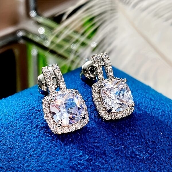 6541  2CT Cushion Moissanite Stud Drop Earrings D Color Lab Created Diamond Sterling Silver  Platinum Plated Square Halo Earrings for Women Birthday Jewelry Gifts  #JL01-WJ-S0039 - Image 5