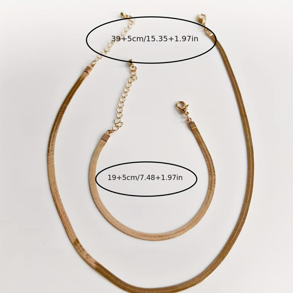 6541  2 Pieces Snake Chain Set 18K Gold Plated Necklace Bracelet Set  Womens Snake Jewelry Set Stainless Steel Necklace Anklet Jewelry #JL01-WJ-0127 - Image 2