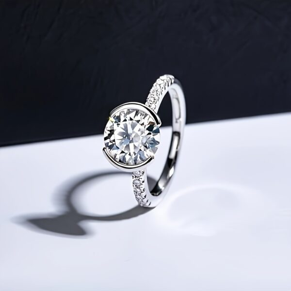 6541  Women's Moissanite Engagement Ring Half Mount Lab-Grown Diamond Promise Ring 14K White Gold Plated Gift #JL01-WJ-S0015 - Image 4