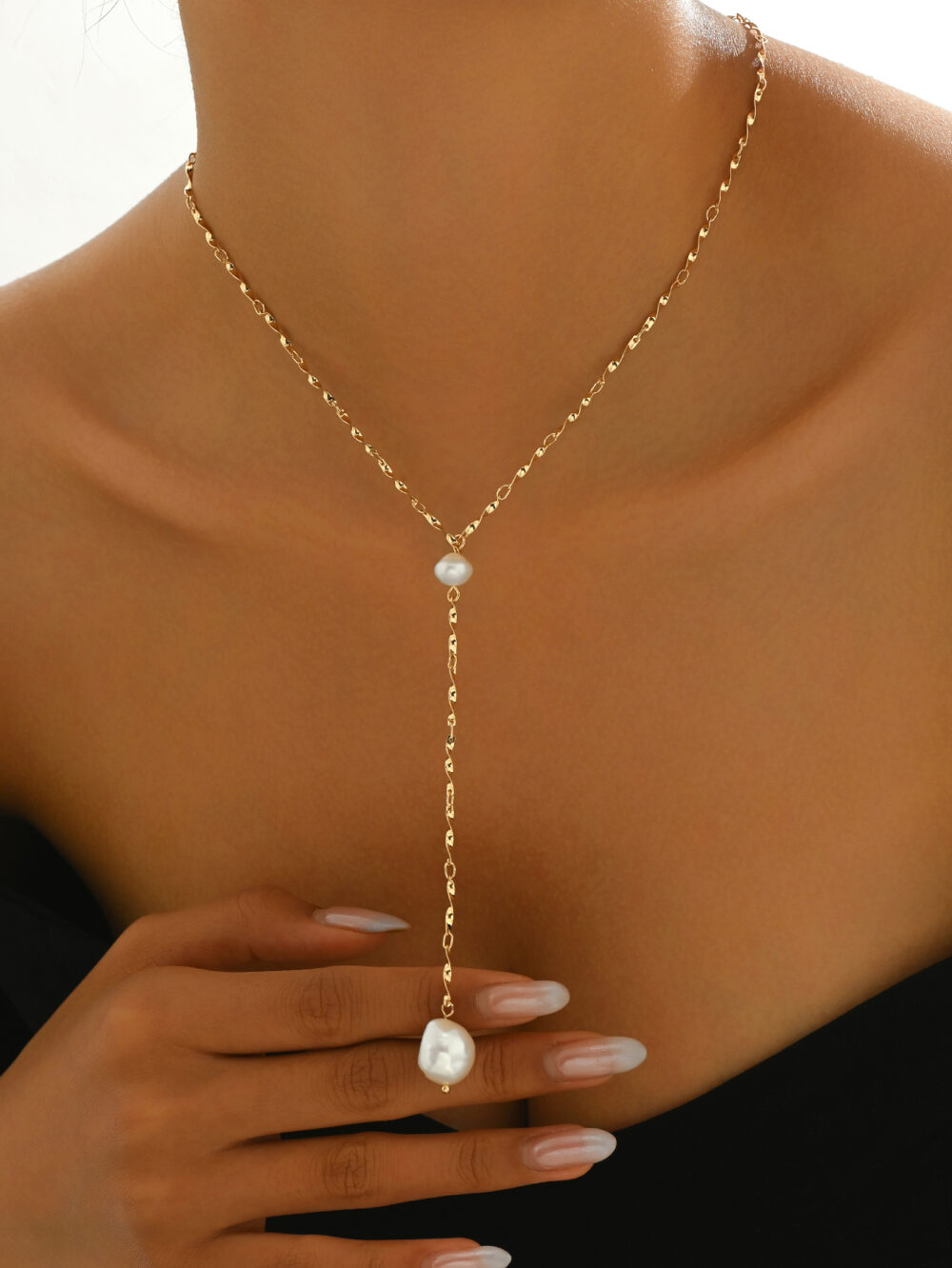6541  Elegant Gold-Tone Pearl Drop Necklace -  Stylish and Lightweight Jewelry #JL01-WJ-0172 - Image 3