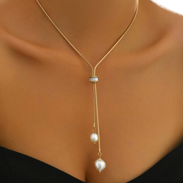 6541  Elegant gold pearl pendant necklace with adjustable length,  stylish and lightweight jewelry for women, perfect Christmas jewelry gift #JL01-WJ-0170 - Image 4