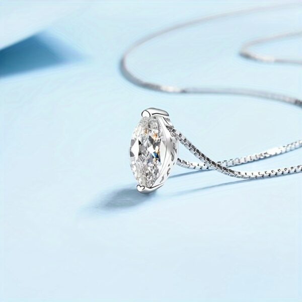 6541  Marquise Shape Simple 1 Carat Moissanite 925 Silver Platinum Plated Necklace 40+5cm #JL01-WJ-S0067