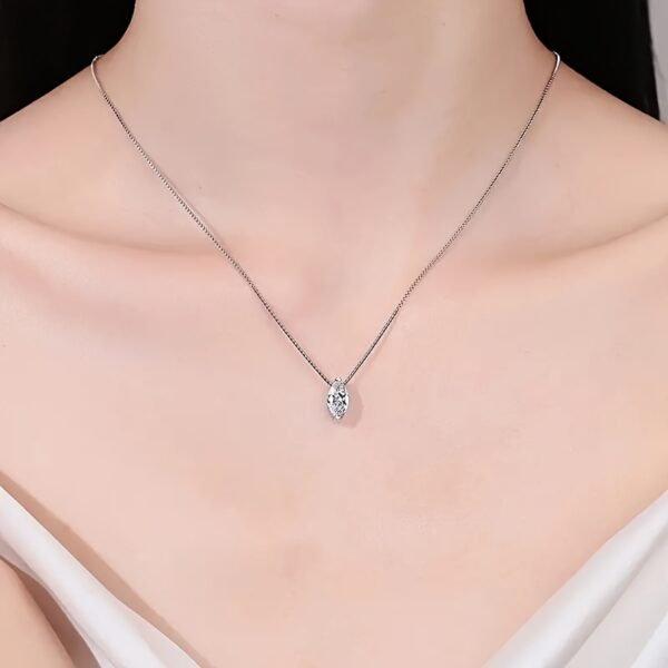 6541  Marquise Shape Simple 1 Carat Moissanite 925 Silver Platinum Plated Necklace 40+5cm #JL01-WJ-S0067 - Image 5