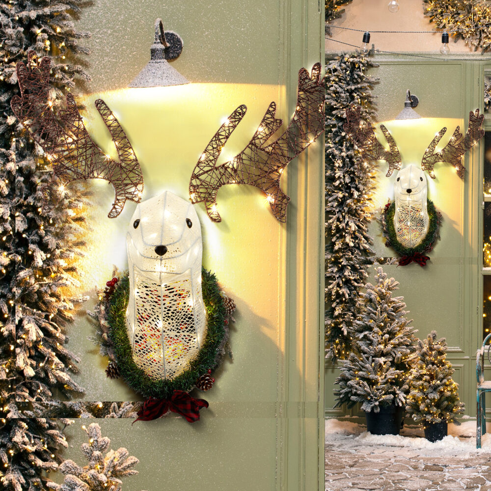 Lighted Christmas Wall Decor Reindeer Head, 39" Pre-lit 3D Rudolph Hanging Wreath for Front Door Window Indoor Outdoor Xmas Decor Lighted Holiday Displays #SY-00204595 - Image 4