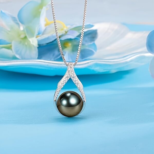 6541  Anniversary gift for wife, Tahitian black pearl necklace,  Mother's Day gift, gift for mom, wife, mom, girlfriend, her birthday gift,  Christmas gift, Valentine's Day jewelry gift for her #JL01-WJ-S0051 - Image 3