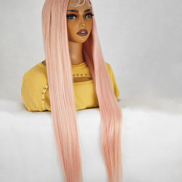 36 Inch Length Yaki Straight Lace Front Synthetic Wig Middle Parting HD Clear Glueless Lace Wig Heat Resistant Fiber Pre-Plucked Hairline with Baby Hair Wig for Women #JL01-204-1/204-613/204-PINK - Image 16