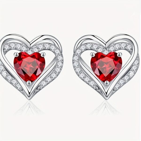 6541  Women's Moissanite Stud Earrings, Silver Plated Heart Shape Round D  Color VVS1 Clarity Moissanite Earrings Women Birthday Gift,  Anniversary Earrings Gift Women's Heart Shape Earrings #JL01-WJ-S0022yinse/WJ-S0022hongse - Image 2