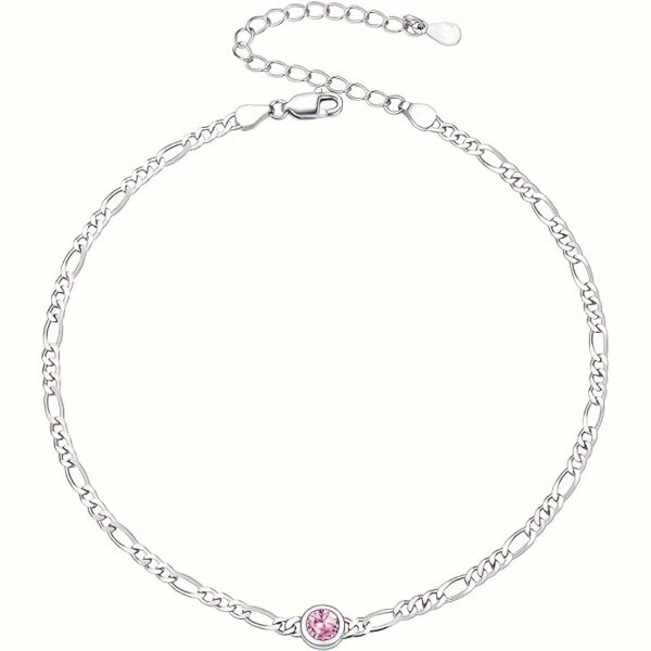 6541  Women's Anklet, Sterling Silver Diamond Cut 3mm Link Anklet with Heart/Round Birthstone, Length 8.5" - 10.5" #JL01-WJ-S0030fense - Image 4