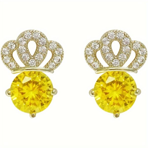 6541  Star K 10k Gold Round 7mm Screw Back Stud Earrings with Crown Top with Embellishment Stone #JL01-WJ-S0046