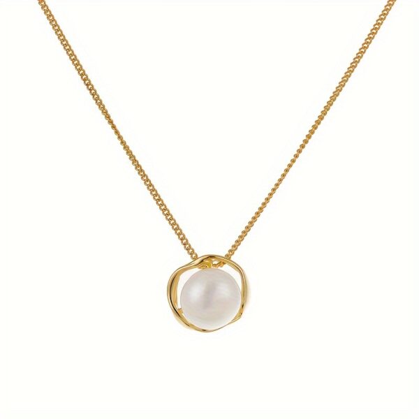 6541  1 Elegant Solitaire Pearl Necklace Mother's Day  Wedding Anniversary Birthday Party Valentine's Day Party Gift 14K Gold 8-9mm  High Quality Round White Glass Pearl Pendant Necklace for Women #JL01-WJ-S0058 - Image 2