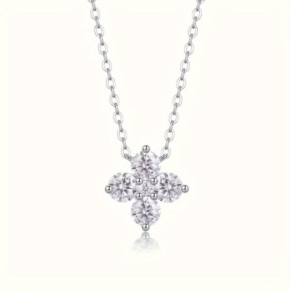 6541  Charles & Colvard Sterling Silver 4mm Round Moissanite Floral Necklace 0.92ct Dewdrop #JL01-WJ-S0064 - Image 5