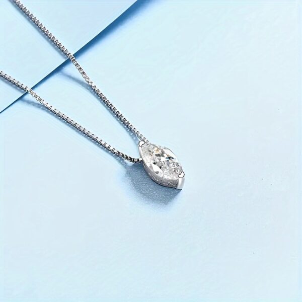 6541  Marquise Shape Simple 1 Carat Moissanite 925 Silver Platinum Plated Necklace 40+5cm #JL01-WJ-S0067 - Image 4