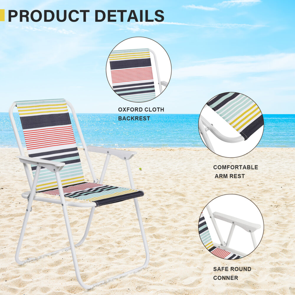 Folding Beach Chair, Lightweight Beach Chair with High Back, Portable Foldable Camping Chair Lawn Chair with Hard Armrest, Colorful Stripes #JL06-28778931 - Image 6