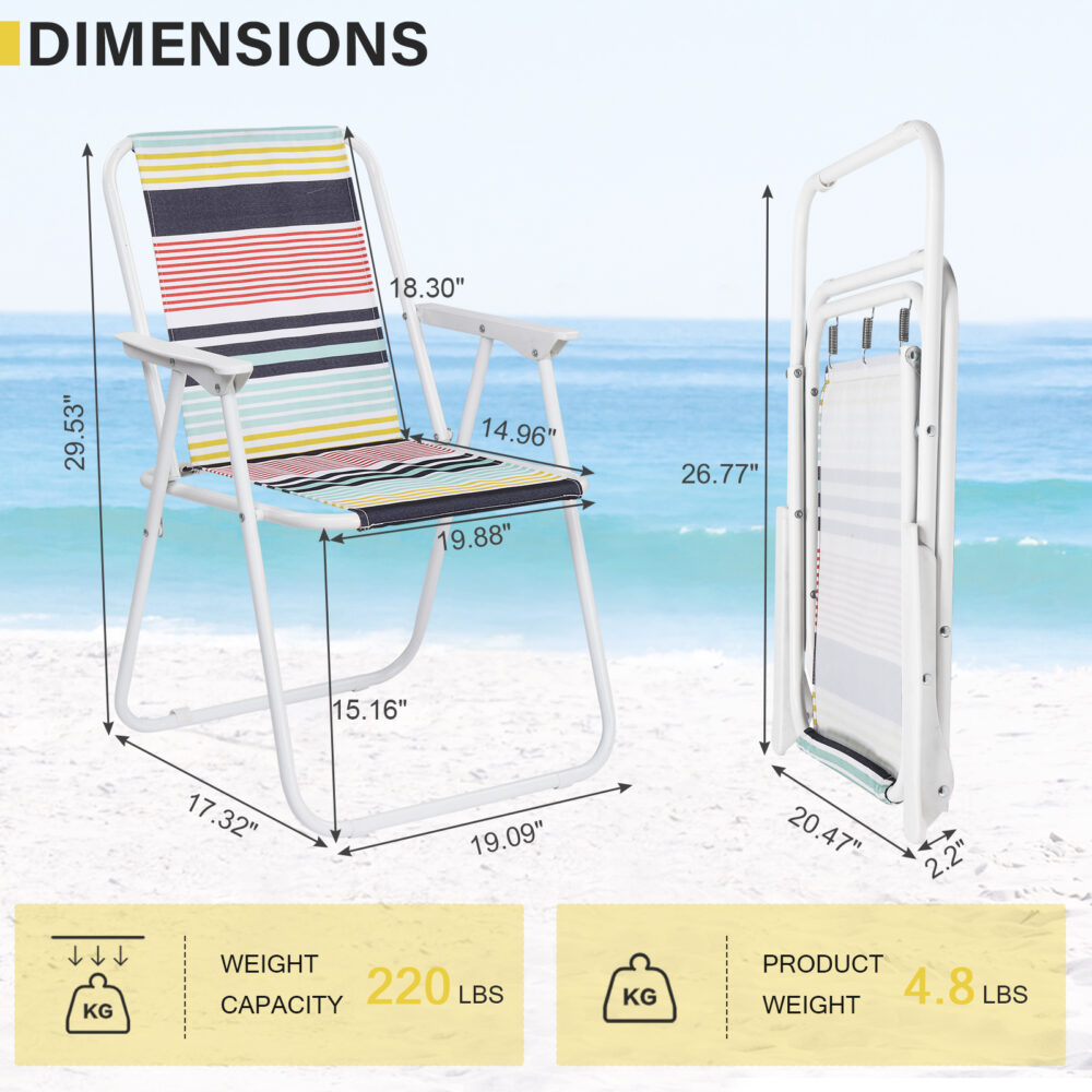 Folding Beach Chair, Lightweight Beach Chair with High Back, Portable Foldable Camping Chair Lawn Chair with Hard Armrest, Colorful Stripes #JL06-28778931 - Image 8