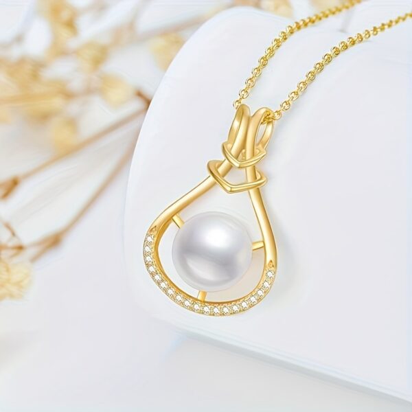 6541  Gold Pearl Necklaces for Women Sterling Silver Single Real Freshwater Pearl Pendant Jewelry Gift for Mom #JL01-WJ-S0053