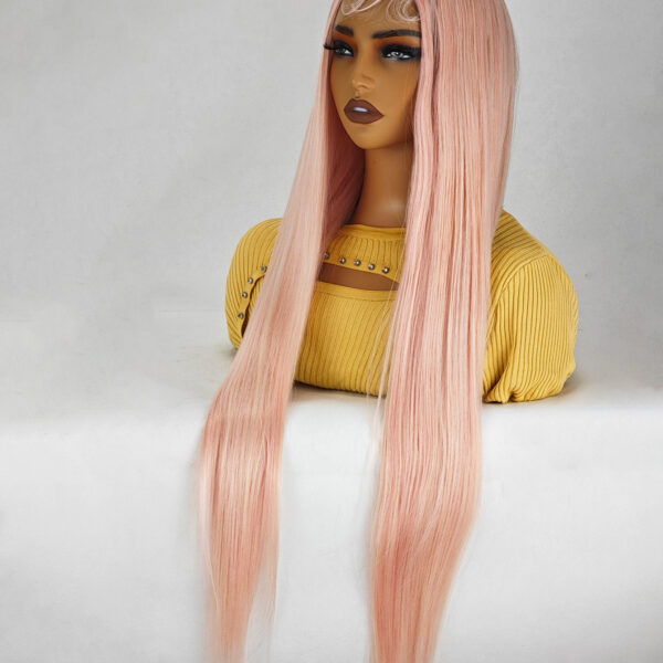 36 Inch Length Yaki Straight Lace Front Synthetic Wig Middle Parting HD Clear Glueless Lace Wig Heat Resistant Fiber Pre-Plucked Hairline with Baby Hair Wig for Women #JL01-204-1/204-613/204-PINK - Image 15