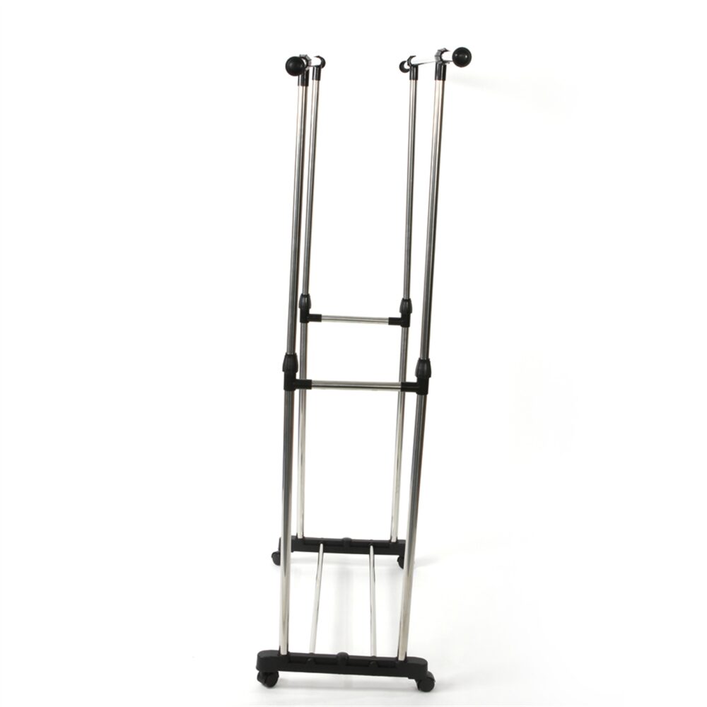 Dual-bar Vertically & Horizontally-stretching Stand Clothes Rack with Shoe Shelf Silver #JL06-76841905 - Image 10